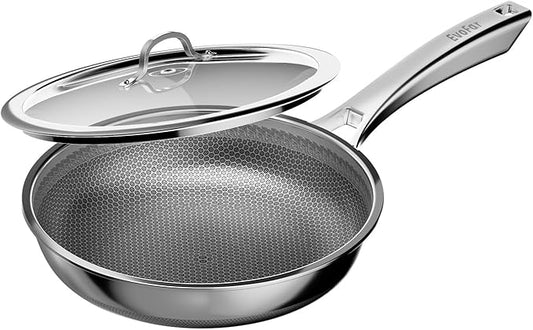 11 Inch Hybrid Nonstick Frying Pan, Stainless Steel Pan Non Stick Skillet, PFOA Free Cookware, Non Toxic Chef's Pan, Compatible with Electric, Gas and Induction, with Lid