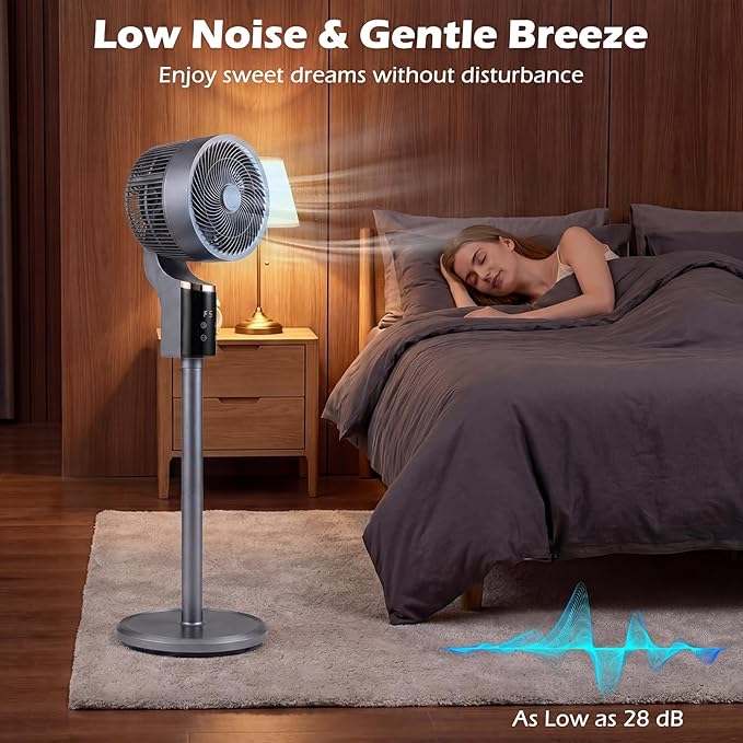 COSTWAY Pedestal Fan for Bedroom, Compact Oscillating Standing Fan with 70° Oscillation, 90° Tilt, 3 Adjustable Heights, 8 Speeds, 12H Timer & Remote, Quiet Table Fan for Home Office (Gray)