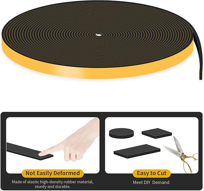 Weather Stripping Door Seal,Weather Stripping,Soundproof,Cold Insulation,High Density CR Foam Insulation Tape for Door, Front Door Frame, Windows,Sliding Door (Black, 1/2 in x 1/16 in x 33Ft)