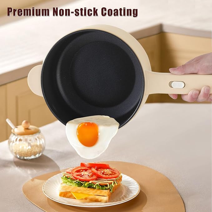 Dezin 2L Hot Pot Electric, Non-Stick Electric Pan, 700W Adjustable Power | Electric Pot for Cooking/Steak/Egg/Fried Rice/Ramen/Soup, Portable Pot for Dorm/RV/Family/Travel/Camping, Include Spatula