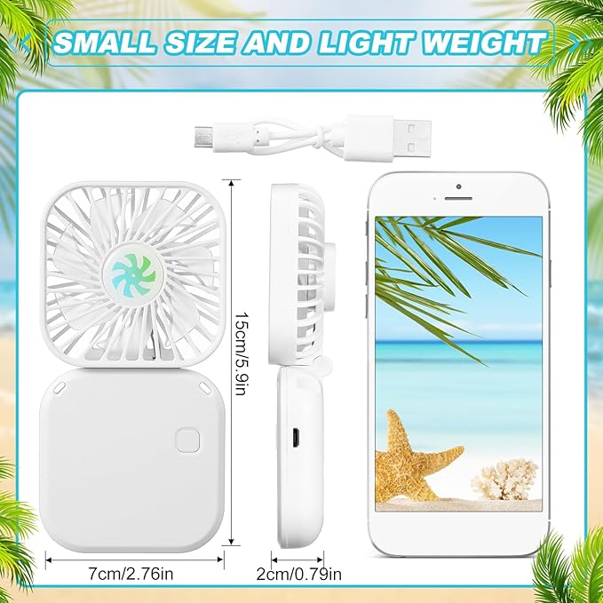 Hortsun 12 Pcs Mini Handheld Fan Bulk Portable Personal Neck Fan Small Foldable Hands Free with USB Rechargeable Gifts for Travel Summer Concerts Vacation Outdoor 3 Speed(White)
