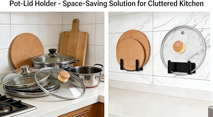 Stainless Steel Under Cabinet Cutting Board Holder Black Wall Mounted Pot Lid Storage Adhesive Punch Free No Drill Kitchen Organizer 7" x 2.3" x 1.8"