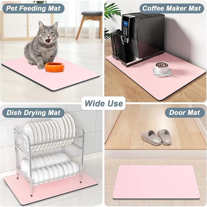 Rnivvi Coffee Mat, 16" x 24" Coffee Bar Mats for Espresso Machine Station Accessories and Organizer, Hide Stain Rubber Backed Absorbent Dish Drying Pad for Kitchen Counter, Cute Bar Decor Pad, Pink
