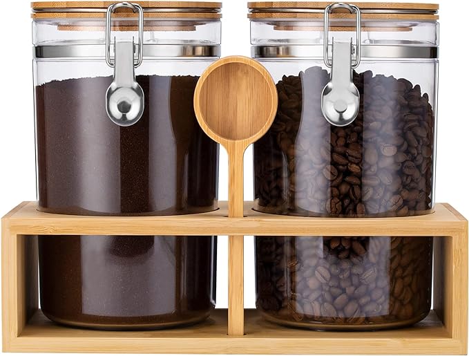 Yangbaga Coffee Container for Ground Coffee,2×58OZ Storage Containers with Shelf & Scoop,Plastics Airtight Coffee Canisters for Ground Coffee Bean,Food Storage Jars for Kitchen,Nuts,Tea,Sugar