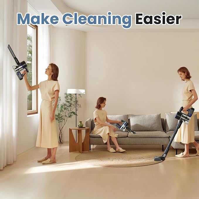 OLIXIS Cordless Vacuum Cleaner, Rechargeable Upright Cleaner with Flexible Steering, Extendable Wand, LED Headlight, 3 Brushes & Wall Mount, Handheld Vacuum for Hardwood Floor Home Cleaning