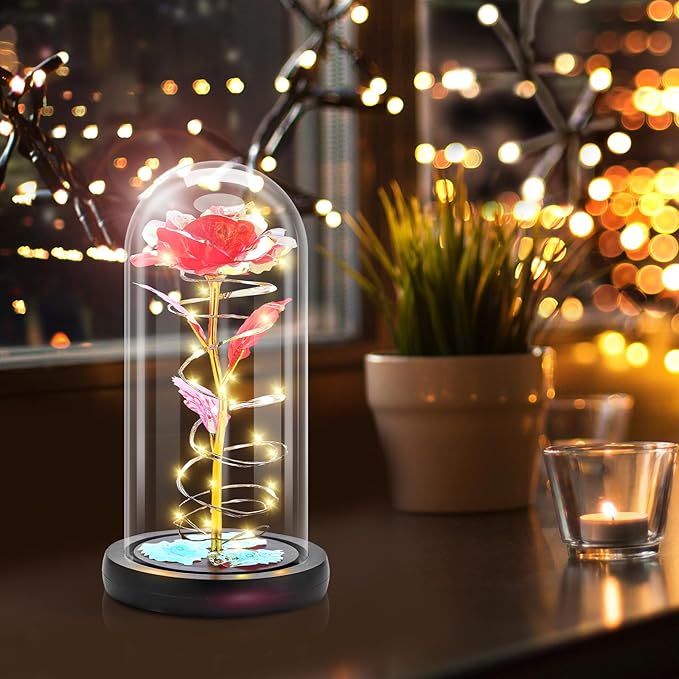Otlonpe Preserved Forever Mothers Day Flower Gifts for Mom, Glass Light Up Rose Gifts for Women Grandma Girlfriend Wife Sister Her, Valentines Mothers Day Christmas Birthday Womens Gift (Red)