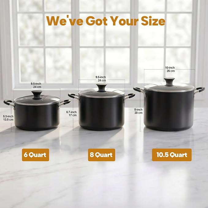 Cook N Home 6 Quart Non Stick Stock Pot with Lid, Large Pots for Cooking | Nonstick Soup Pot, Stockpot Induction Cookware - Oven & Dishwasher Safe, Black