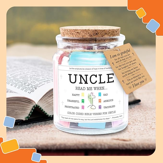 NewEleven Gifts For Uncle - Birthday Gifts For Uncle, Funcle - Meaningful Present, Inspirational Gift For Uncles From Newphew, Niece, Kids - Bible Verse Jar