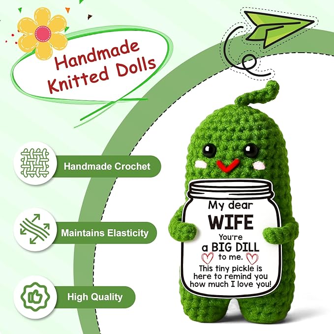 MAMAGIFTRE Gifts Mothers Day for Wife from Husband, Handmade Croche Pickle to My Wife I Love You Birthday Gift for Wife, Wedding Anniversary Romantic Gift for Couples Women,Small Love Sign Decor