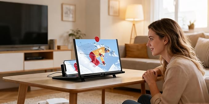 12" Screen Magnifier,3D HD Mobile Phone Magnifier Projector Screen Enlarger for Movies, Videos, and Gaming,Foldable Cell Phone Stand with Screen Amplifier,Gifts for Mom Dad(Black, 12inch)