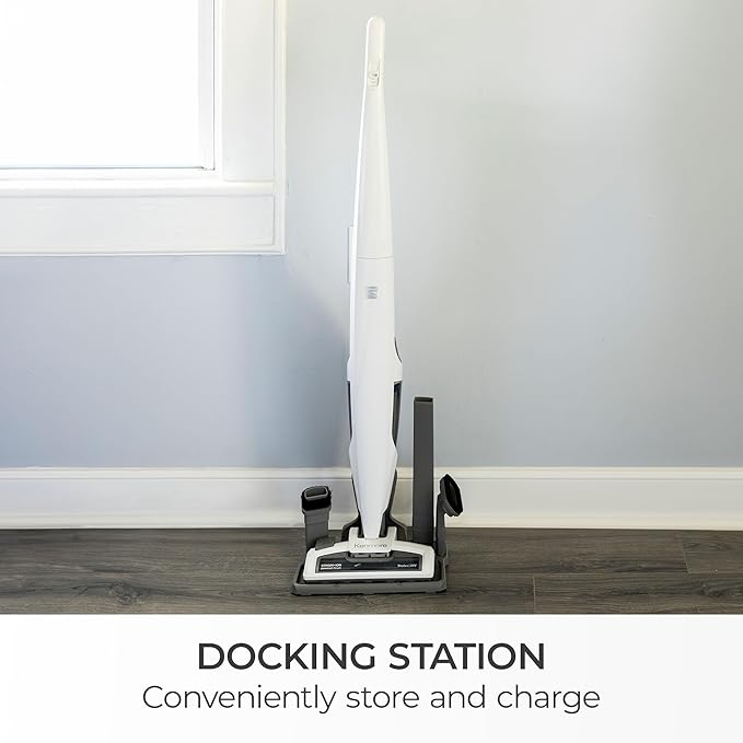 Kenmore DS1030 Cordless Stick Vacuum Lightweight Cleaner 2-Speed Suction | LED Headlight 2-in-1 Handheld for Hardwood Floor, Carpet & Pet Hair, White