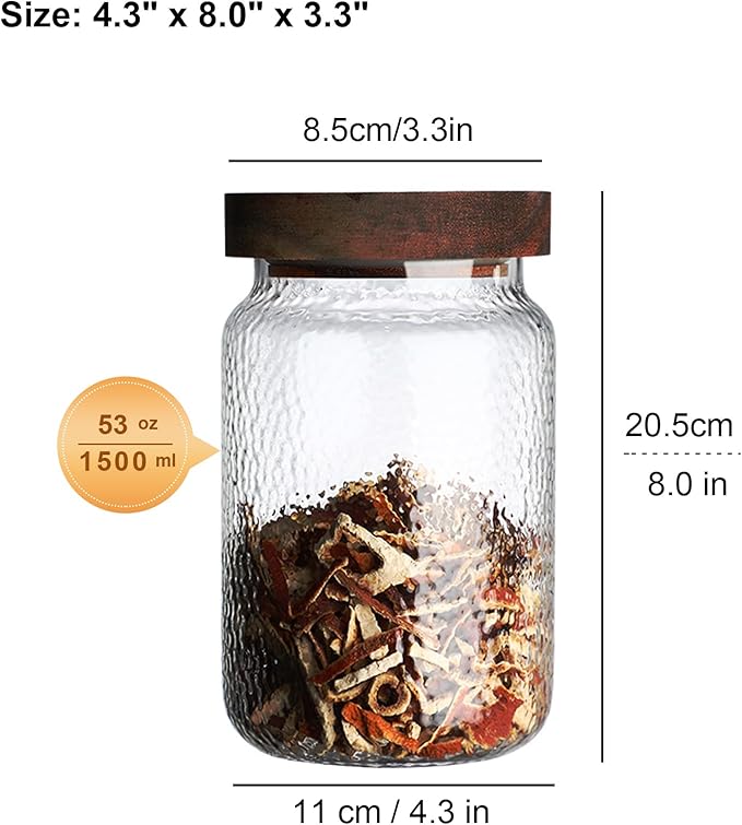 Viovian Glass Coffee Jars With Lids 51 oz Clear Jar With Wood Lid Decorative Glass Storage Jars Container Canister for Food Sugar Coffee Bean Candy Cookie 1500ml