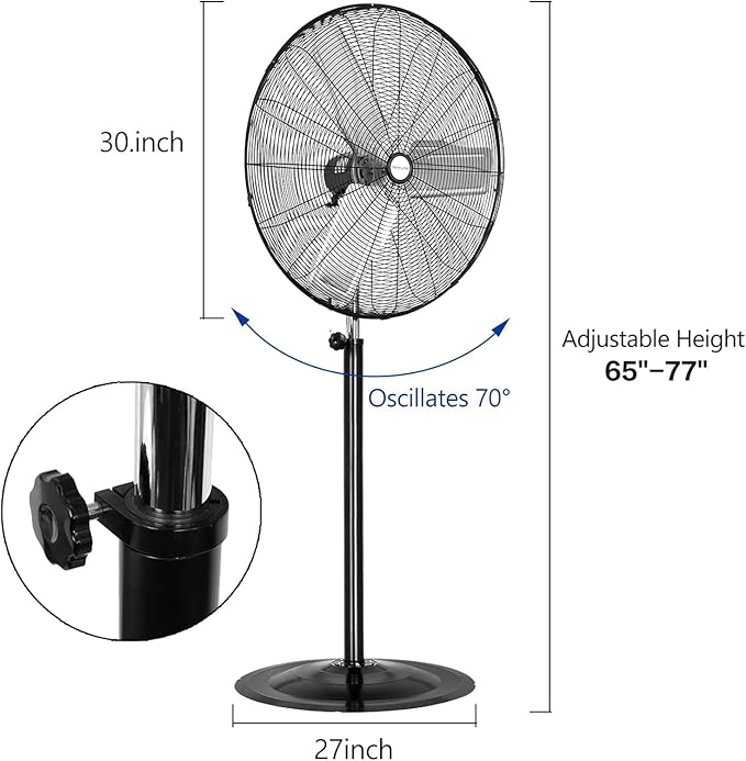 BILT HARD 30" High-Velocity Pedestal Fan with 3 Speeds, 8900 CFM Heavy Duty Industrial Stand Fan with Adjustable Height & Metal Aluminum Blades for Commercial, Shop, Garage, 2 Pack