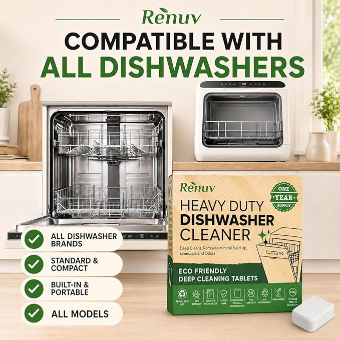 Renuv® Dishwasher Cleaner + Washing Machine Cleaner Bundle - Heavy Duty Appliance Deep Cleaning, Descaling and Deodorizing.