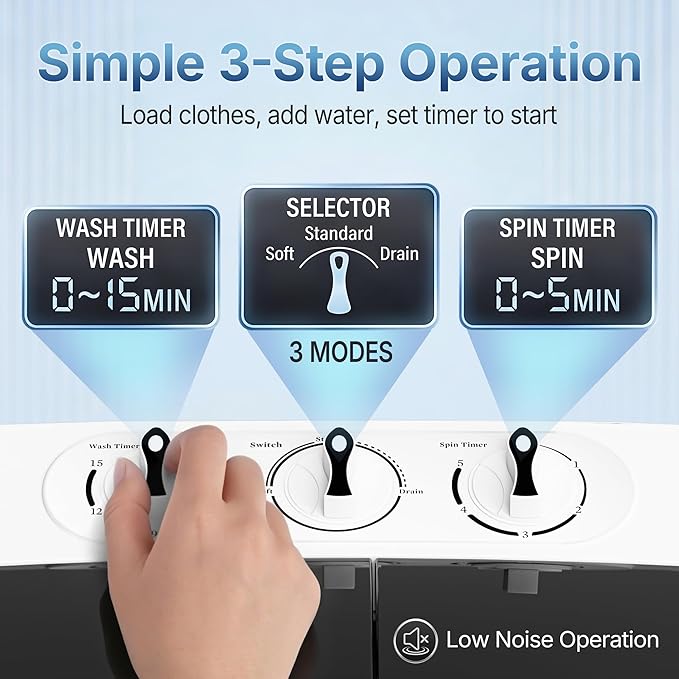 SUPER DEAL Compact Mini Twin Tub Washing Machine 13lbs Capacity Portable Washer Wash and Spin Cycle Combo, Built-in Gravity Drain for Camping, Apartments, Dorms, College, RV’s and Small Spaces