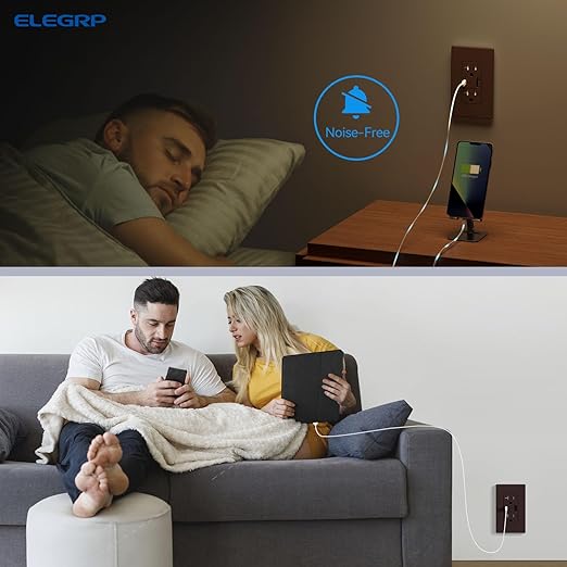 ELEGRP USB Wall Outlet, USB A & C Ports, 20 Amp Duplex Tamper Resistant Receptacle Plug NEMA 5-20R, Wall Plate Included, UL Listed, Matte Brown
