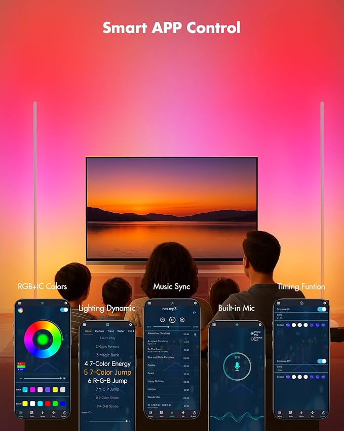 LED Corner Lamp, Smart RGB Floor Lamp with Music Sync, APP & Remote | Floor Lamp Dimmable with 16 Million Color Changing, Music Sync, Standing Lamps for Bedroom, Living Room, Gaming Room - Silver