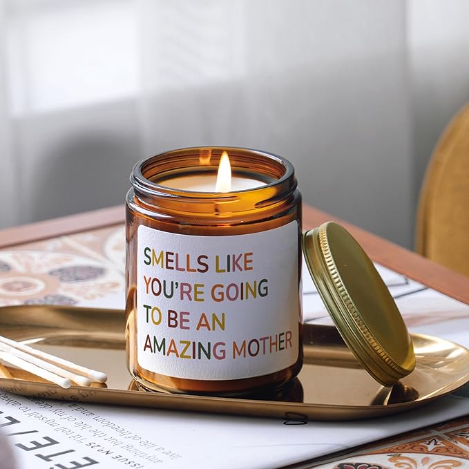 Mothers Day Candle Gifts for Mom - New Mom Gifts After Birth Funny Mommy Pregnant - Gender Reveal Gift - Best Postpartum Gift for Mother, 7oz, Sandalwood Scented Candles