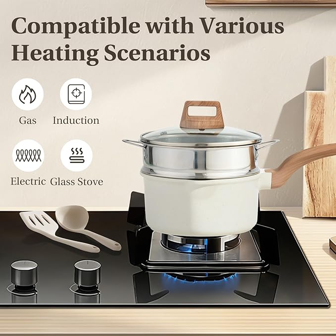 Sweetcrispy Pots and Pans Set, 25 Pcs Nonstick Cookware Set, Induction Kitchen Cooking Set, Non-Toxic Frying Pans & Saucepans (PFOA/PFOS Free) Beige