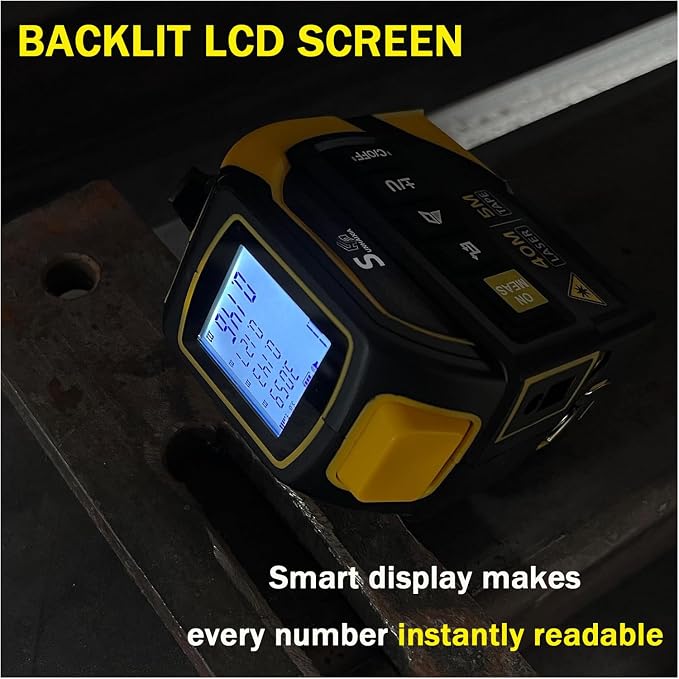 4-in-1 Laser Tape Measure with Laser Level Crosshairs |130ft/40m Laser Distance+16ft/5m AutoLock Tape |Backlit LCD Display (Ft/Inch/M/mm) |for DIY,Construction, Interior Design