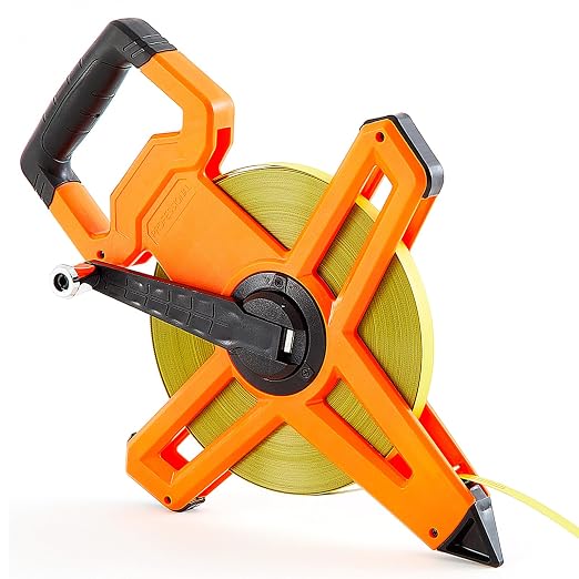 1 Pcs 328ft/100m Open Reel Steel Long Tape Measure, Heavy Duty 1/2" Nylon-Coated Blade with Dual Inch & Metric Scale, Tape Measure for Construction, Surveying, Concrete Work, Orange