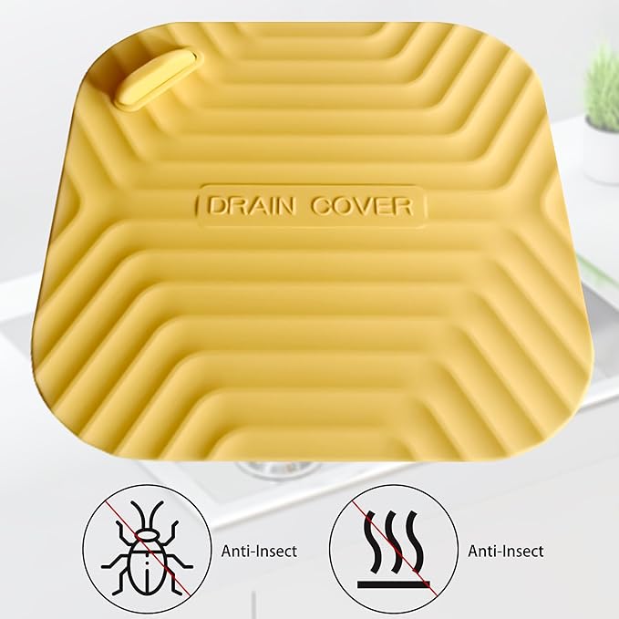 Shower Drain Cover Tub Stopper,2 Pieces Sewer Anti-Odor Mat Deodorizing Drain Plugs for Kitchen,Bathroom and Laundry(5.9x5.9 inch) Yellow