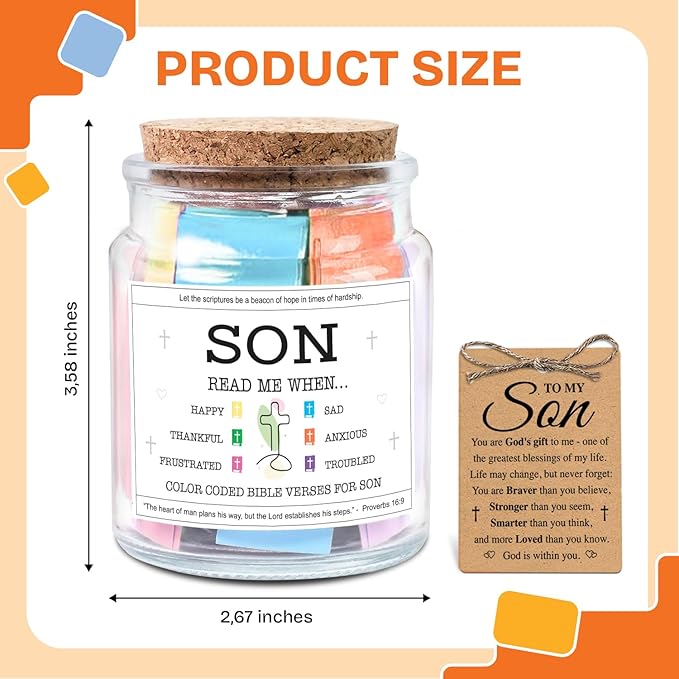 NewEleven Gifts For Son - Christian Gifts for Young Men or Teen Boy - Confirmation, First Communion Gift for Boys, Teen Boys - Graduation Gift For Sons From Mom, Dad - Bible Verse Jar