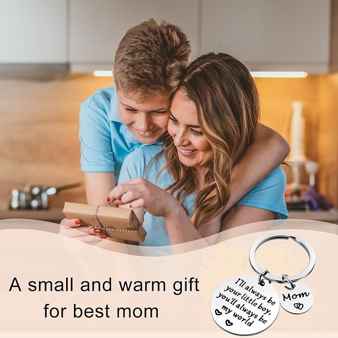 Mothers Day Gifts, Mom Gifts from Son for Birthday, I'll Always Be Your Little Boy, You Will Always Be My World, Best Mom Ever Keychain for Valentines Day Christmas Stocking Stuffers