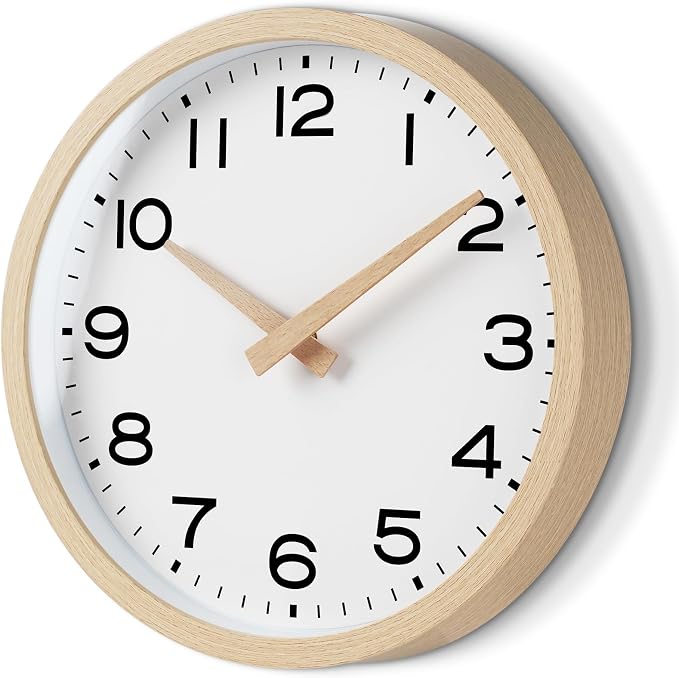 AKCISOT 14 Inch Wall Clock, Battery Operated Analog Clock, Silent Non-Ticking, Ideal for Bedroom, Bathroom, Kitchen, Office and School, Natural