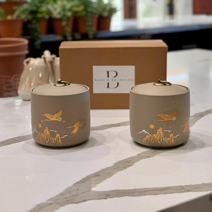 Bare & Balanced Ceramic Canister with Airtight Lid – Premium Kitchen Storage Jar | Crane & Mountain Design | Storage for Dry Goods | Gift-Ready Box