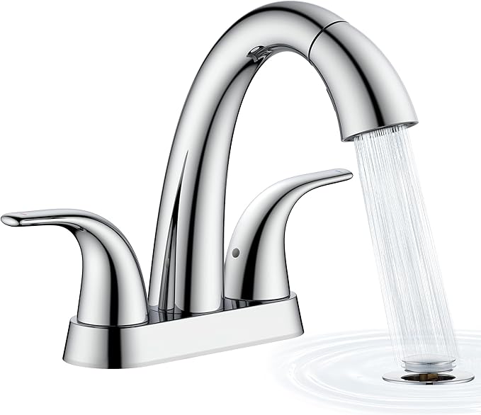 Ultimate Unicorn Chrome Bathroom Sink Faucet - 4 Inch Centerset Pull Down Vanity Faucets 3 Hole with Pop Up Drain - Two Handle Modern Washbasin Tap Set with Pull Out Sprayer for Rv Lavatory Restroom