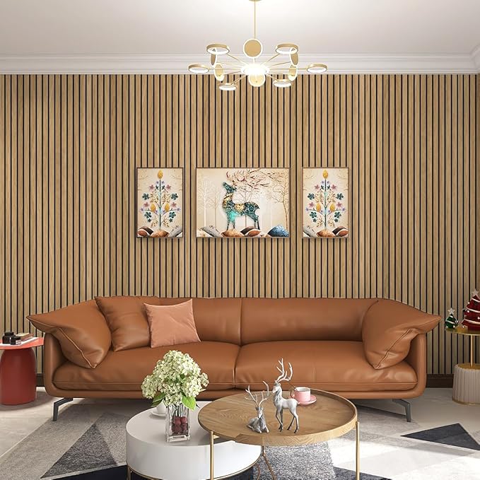WaveSpace Self-Adhesive PVC Slat Wall Panels, Peel and Stick Wood Panels 118"x15.75", Thick Faux Oak Wood Grain Wallpaper Panels 3D Soundproof Wall & Ceiling Panels Decorativos para Pared