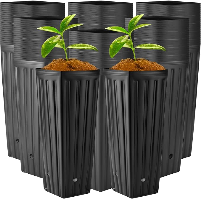 Nuenen 600 Pcs Tall Pot Plastic Deep Plant Nursery Pots Black Seedling Flower Plant Container with Drainage Holes for Indoor Outdoor Gardening (11.8" H X 3.9" W)