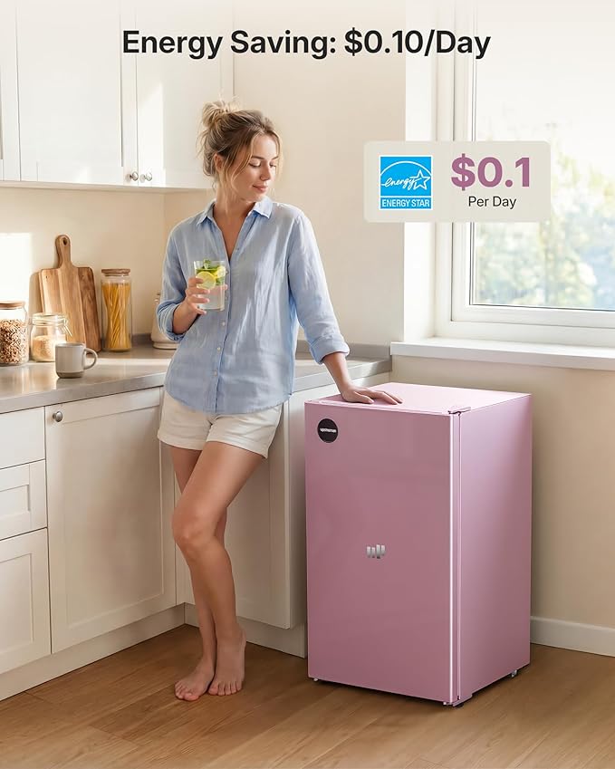 Upstreman 3.2 Cu.Ft All-Refrigerator Mini Fridge, Single Door Small Refrigerator, Dorm Fridge with 7 Adjustable Thermostat, Compact Refrigerator for Office, Bedroom or Dorm,Pink-CR32