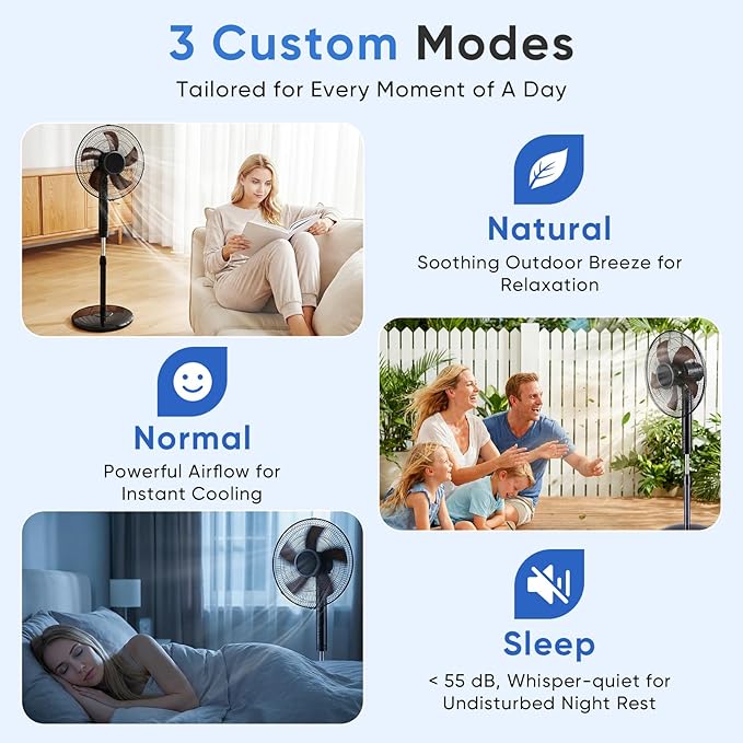 NEWBULIG 17" Pedestal Fans with Remote, Oscillating Standing Fan with 3 Speed & 3 Model, Quiet Timer Stand Up Fan for Indoor, Bedroom, Living Room, Adjustable Height & Tilt Head, Easy Assembly