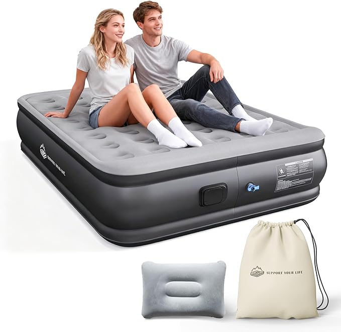JUITOY Queen Air Mattress with Built in Pump, 18" Upgraded One-Touch Inflatable Airbed for Home, Camping Guests, Portable Blow Up Mattress, 770lbs Capacity