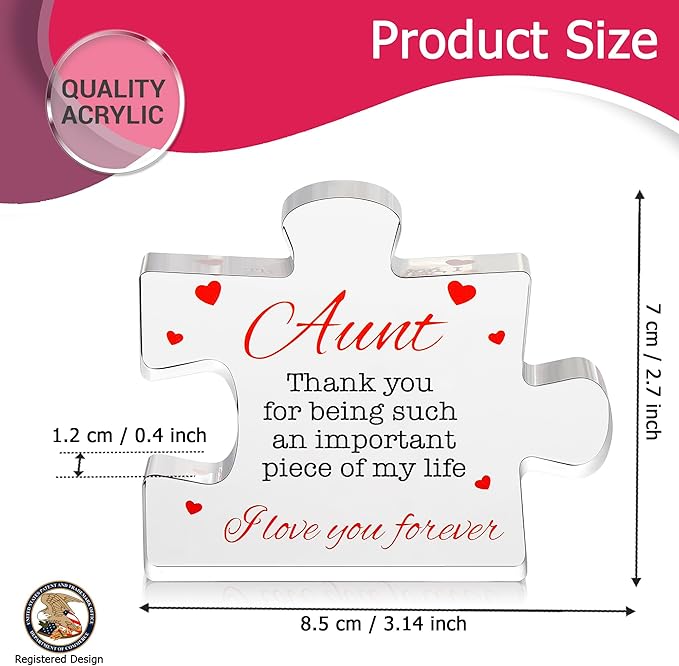 VELENTI Aunt Gifts - Engraved Acrylic Block Puzzle Aunt Gift 3.35 x 2.76 inch - Cute Aunt Birthday Gifts, Auntie Cool Auntie Gifts, Aunt Gifts from Niece, Aunt Gifts from Nephew