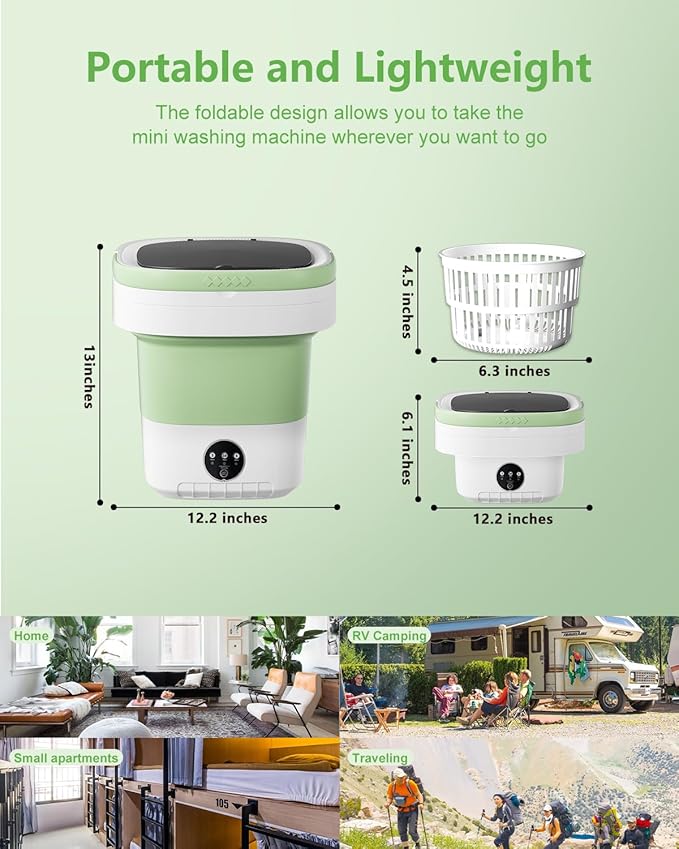 Portable Washing Machine, 16L Mini Foldable Washer with Spin Basket, 3 Cleaning Modes & Deep Cleaning Small Compact Laundry Machine of Small Clothes for Apartments, Dormitories, Home, RV, Travel Green
