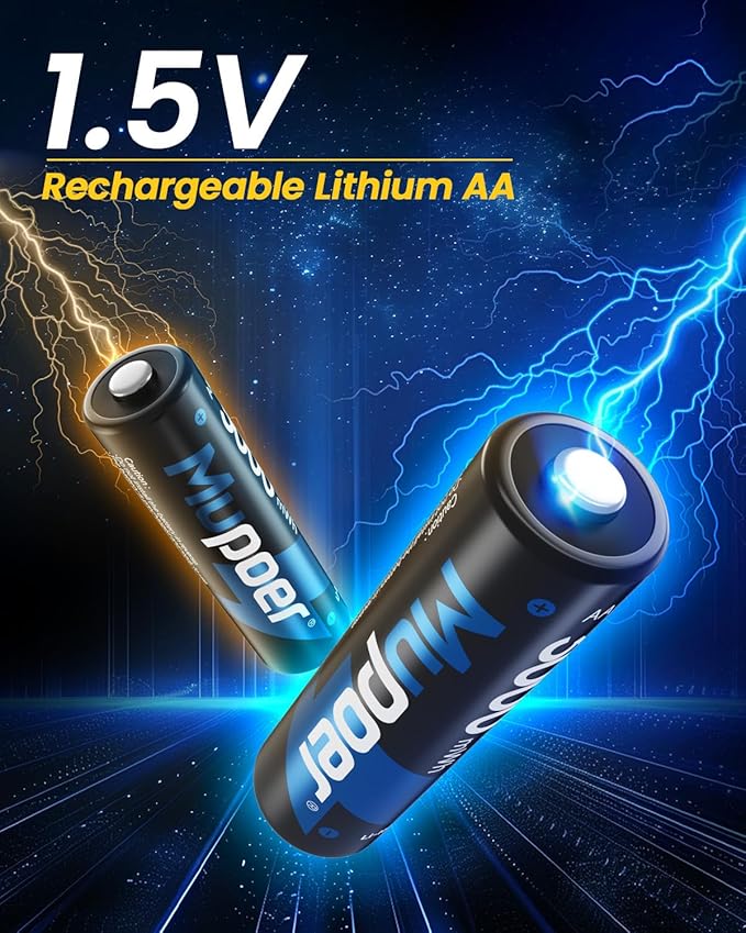 Rechargeable AA Lithium Batteries with Box 3000mWh,1.5V Lithium AA Batteries for Blink,8 Pack Double A Battery High Capacity,Long Lasting Pilas Recargables Aa Li-ion Battery for Xbox Flashlight