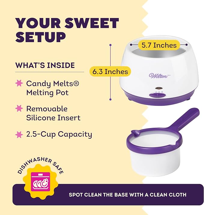 Wilton Candy Melts Melting Pot, Strawberries Cakepops, 2.5-Cup | 2.5-Cup Electric Melting Pot Keeps Candy Melts Warm for Dipping Strawberries, Cake Pops & Chocolate-Coated Treats
