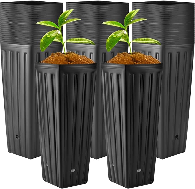 Nuenen 100 Pcs Tall Pot Plastic Deep Plant Nursery Pots Black Seedling Flower Plant Container with Drainage Holes for Indoor Outdoor Gardening (11.8" H X 5.9" W)