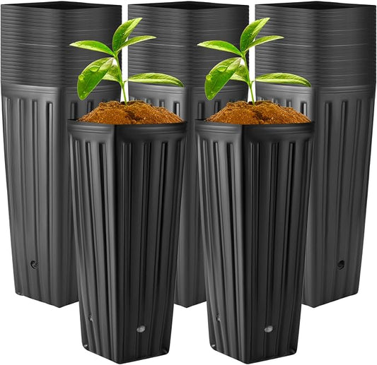 Nuenen 100 Pcs Tall Pot Plastic Deep Plant Nursery Pots Black Seedling Flower Plant Container with Drainage Holes for Indoor Outdoor Gardening (11.8" H X 5.9" W)