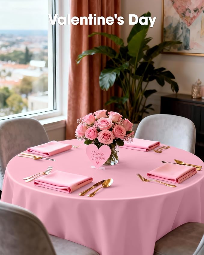 Pureegg Plastic Table Cloth Disposable 20 Pack, 84'' Round Table Cloths, Easter Party, Valentines, Mothers Day Decorations, Tablecloths, Round, Pastel Plastic Cover, Leakproof & Sturdy, Pink