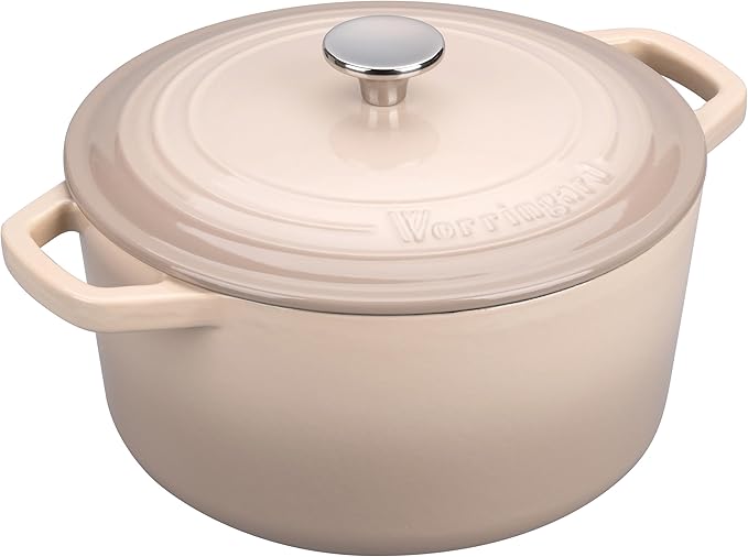 VORRINGARD Enameled Cast Iron Dutch Oven Pot with Lid, for Bread Baking, Round Bread Oven- include Sourdough Bread Baking Supplies Set, 6QT, Latte