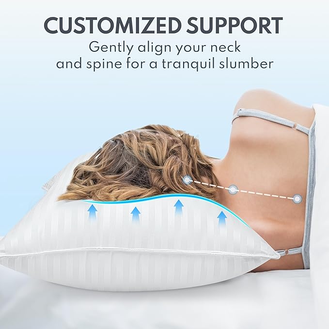 Standard Size Bed Pillows Set of 2 - Breathable Premium Down Alternative Pillows for Side, Back, and Stomach Sleepers Hotel Quality Fluffy Soft Microfiber Fill Cooling Skin-Friendly