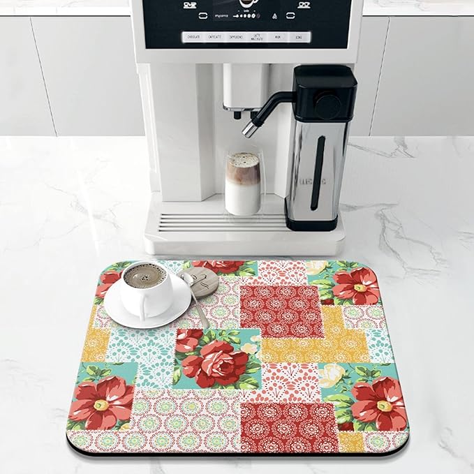 Coffee Bar Mat Accessories for Countertop Absorbent Hide Stain Rubber Backed Dish Drying Mats for Kitchen Counter Draining Pad Decor Gift(18x16in)