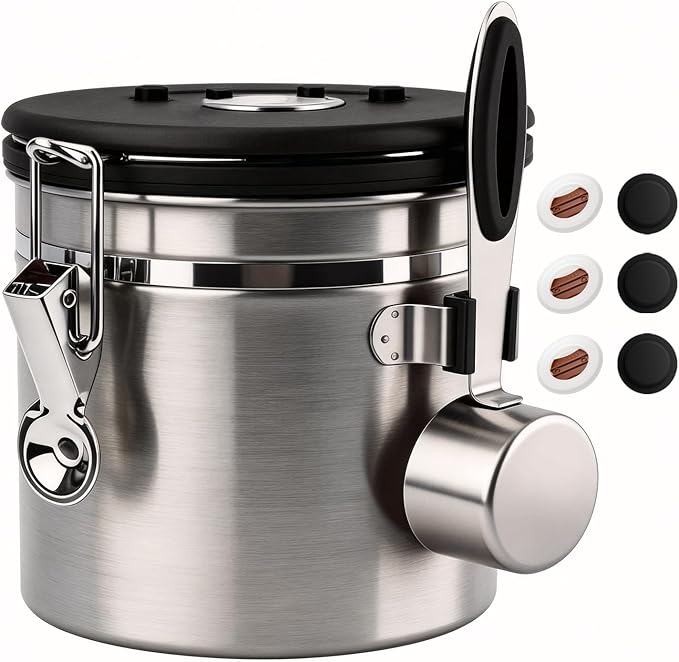 ShanSon Coffee Canister Airtight Coffee Container Stainless Steel Coffee Bean Storage Container with Scoop Coffee Canister for Beans Grounds Sugar Flour Tea Cereal,11OZ,Silver