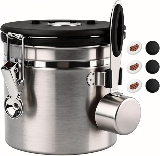 ShanSon Coffee Canister Airtight Coffee Container Stainless Steel Coffee Bean Storage Container with Scoop Coffee Canister for Beans Grounds Sugar Flour Tea Cereal,11OZ,Silver