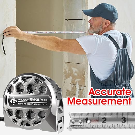 2 Pcs 25 Ft Tape Measure, Stainless Steel Double Sided Scale Retractable Measuring Tape, Anti Fall Wear Resistant Metric Ruler, Hollow Design, Self Lock