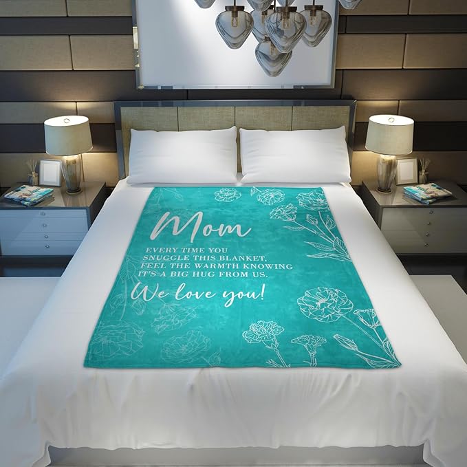 GiltGlimmer Gifts for Mom Mothers Day, Mom Birthday Gifts Blanket, Moms Gift for Women from Daughter Son, We Love You Present for Mother Mommy Christmas 60" x 50", Teal